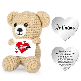 Ich Liebe Dich Geschenke Frauen, Beige Creative Knitted Wool Bär Doll mit Liebes Münzen Französische Karten, Hochzeitstag Valentinstag Jahrestag Muttertag Geburtstag Geschenk für Paar Sie Frauen 24