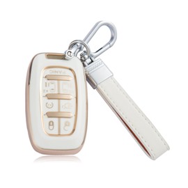 Tyifxom For Chrysler Pacifica 2017-2024 Car Key Fob Holder, Leather Key Chain Soft Case, For Voyager 2021-2024 Provides Protection (white)