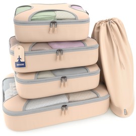 5 Set/8 Set Packing Cubes - Travel Organizers with Laundry Bag, 5 Set - Nude Beige, Set of 5