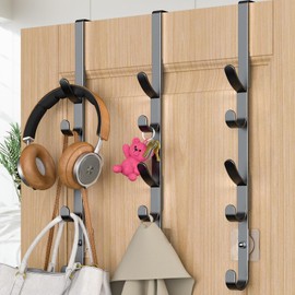 Over The Door Hooks, Metal Door Hooks for Hanging, Over The Door Purse Organizer for Door Coat Hanger, Back of Shower Door Hooks for Hanging Towel Rack Clothes, Hat, Bathroom, Closet (Black-3Packs)