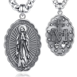AEONSLOVE Archangel Michael Necklace 925 Silver for Men and Women, Saint Benedict Cross, Seal of the 7 Archangel Medal, Saint Christopher Caravaca Cross, Virgin Mary Pendant, Sterling Silver