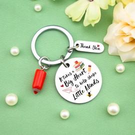 Teacher Appreciation Gift Thank You Keychain Best Teacher Gifts End of Year Gifts for Teachers Women Birthday Christmas Valentine Gift for Teachers It Takes A Big Heart to Help Shape Little Minds