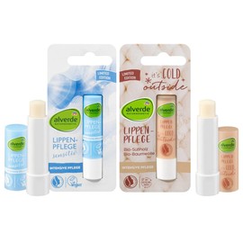 alverde Natural Cosmetics Set of 2 Lip Balm: Sensitive Lip Balm for Brittle, Dry & Cracked Lips (4.8 g) + ITS's Cold Outside Lip Balm Stick Protects Sensitive Lips (4.8 g), 9.6 g