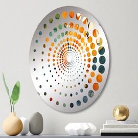 DesignQ Tranquil Green and Yellow Leaves I - Leaves Spiral Dot Floral - 20x30 Inches - Oval Decorative Wall Mirror for Bathroom, Bedroom, Entryway, Living Room, Vanity Room and Modern Décor