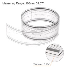 HARFINGTON Film Flexible Ruler 100cm 0.1mm Scale with R Angle & Width Lines PET Plastic Folding Straight Ruler Calibration Soft Ruler Measuring Tool for Factory, Transparent