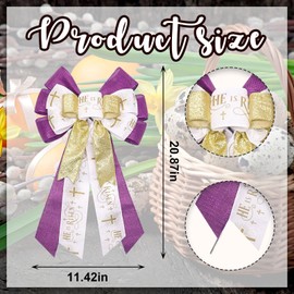 Glodecart Large Easter Bow for Wreath, Glitter Purple Religion Christian Cross Wreath Bow for Front Door Indoor Outdoor Wall Tree Topper Decoration Party Supplies Hanging Ornament Religion Themed Bow