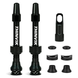 Thinvik Presta Tubeless Valve Stem 48mm, Super Light Alloy Presta Tubeless Valve Stem Kit for Tubeless Tires-2 Tubeless Valve Stem (with Aluminum Alloy Valve Cap) + Valve Core Removal Tool(Black)