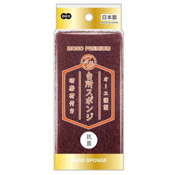 Ohe Kitchen Sponge, Size (H x W x D): Approx. 4.6 x 2.3 x 1.4 inches (11.8 x 5.9 x 3.5 cm), Brown Mono Premium Kitchen Sponge, Hard, Abrasive, Antibacterial Processed, Made in Japan