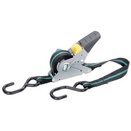 Wolfcraft 3271000 Ratschen-Bandspanner mit Haken und Bandaufwicklung (Spannkraft 80 kg) 4 m Mehrfarbig 100kg/4m Haken