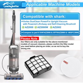 Leadaybetter AZ2002 Vacuum Filter Replacement for Shark Vertex DuoClean PowerFin Upright Vacuum AZ2000 AZ2000W AZ2002, 2 HEPA, 4 Foam and 4 Felt Filters, Replace Part XHFAZ2000, XFFKAZ2000