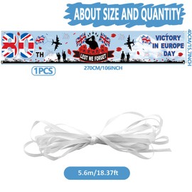 2025 Victory in Europe Day Decorations, Long Lest We Forget Banner, VE Day 80th Anniversary Flag 1945-2025 Decorations. 270x40cm