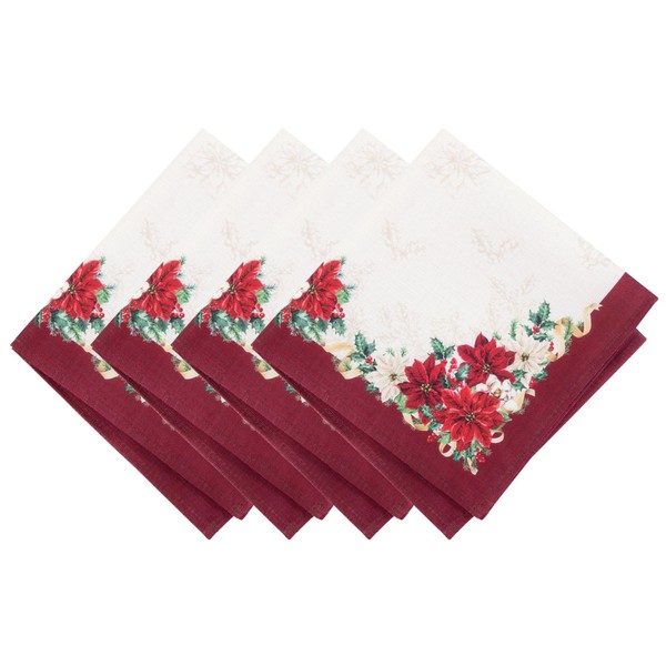 Elrene Home Fashions Poinsettia Garlands Holiday Engineered Napkins, Set of