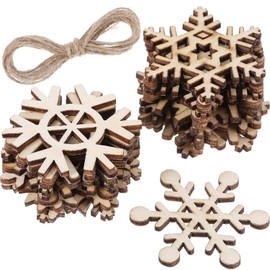 Hestya 50 Pieces Wooden Snowflake Crafts Ornaments Unfinished DIY Wood Snowflake Cutouts Christmas Tree Hanging Crafts Ornaments with Strings for DIY Christmas Decorations(8 cm,Natural Color)