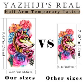 Yazhiji 49 Sheets Large Flower Skull Waterproof Temporary Tattoos for Women and Girls, Realistic Tiger Wolf Bird Temporary Fake Tattoo for Children or Adults