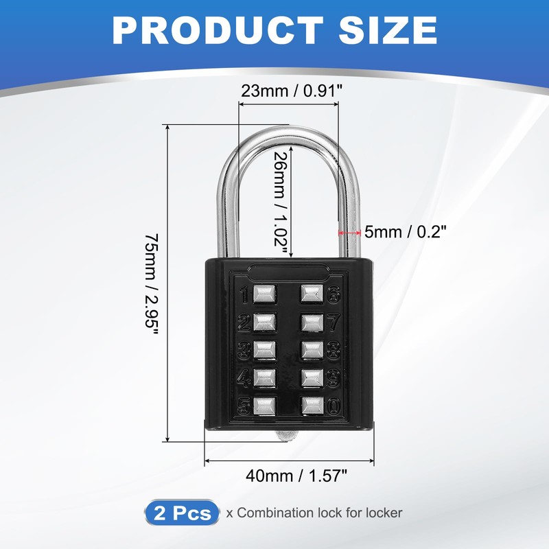 MECCANIXITY Combination Padlock, 10-Digit Push Button Padlock 5-Position Locking Mechanism