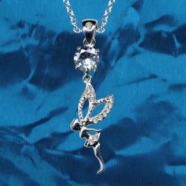 Necklace with fairy pendant, genuine 925 silver with zirconia, art nouveau necklace, stone colour: clear white, 54046, Sterling silver 925, zirconia stones, Zirconia crystal rhinestone