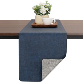 Chitomars Faux Leather Table Runner, Modern Double-Sided Non-Slip Heat Resistant Table Runner Washable Outdoor Table Runner for Wedding Birthday Party Table Decoration (Grey Blue, 30 x 140 cm)