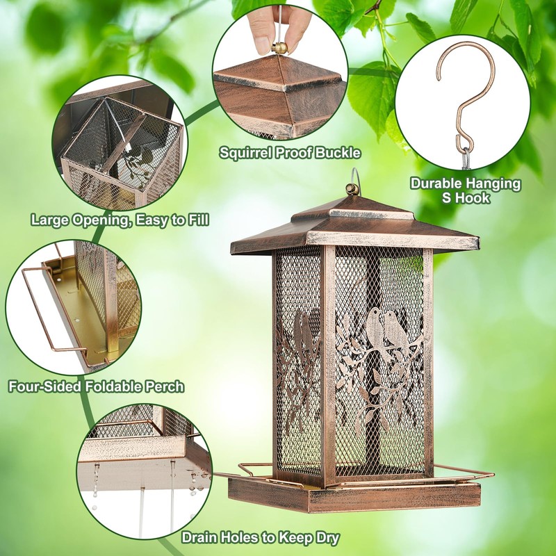 LBTING Bird Feeder for Outside, Metal Lantern-Shaped Bird Feeder, Squirrel