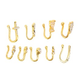 Artificial Nose Rings Fake Nose Rings Shiny Smooth Stainless Steel for Everyday Wear (Gold)