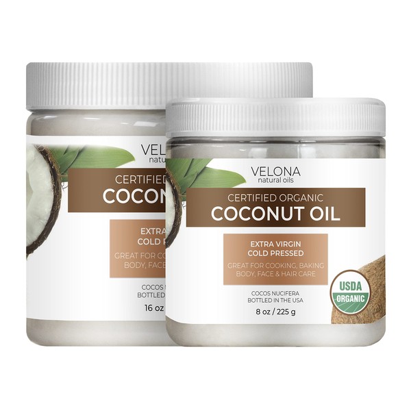 Velona USDA Certified Organic Coconut Oil Extra Virgin - 24 oz | Food and Cosmetic Grade | in jar | Extra Virgin, Cold Pressed | Skin, Face, Body, Hair Care | Use Today - Enjoy Results