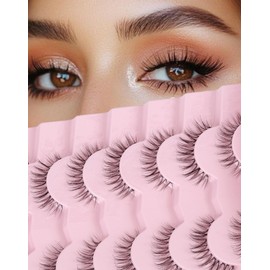 Lashes Wispy Natural Fake Lashes Fluffy Faux Mink Eyelashes Clear Band Strip Lashes 12MM Short Eyelashes Natural Look 7 Pairs