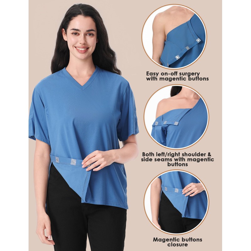 Magnetic Buttons Post Shoulder Surgery Recovery Shirt for Men V-Neck