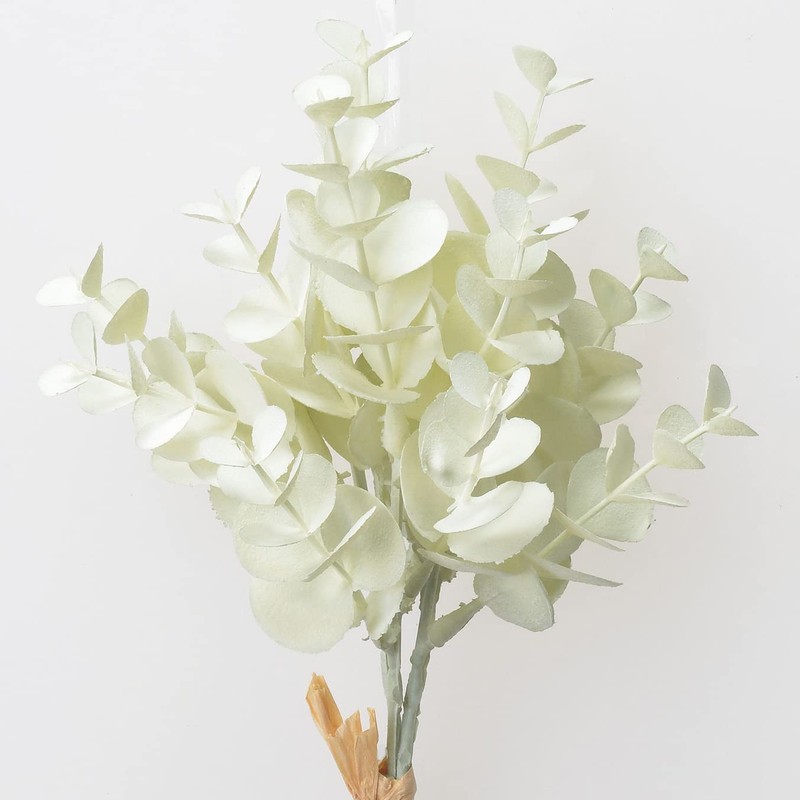 Asuka Artificial Flower Mini Eucalyptus Bunch, Cream Green, Total Length: