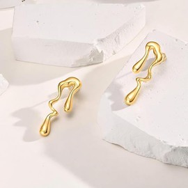 sylbx 1 x Chunky Earrings for Women, Gold-Plated Earrings, Statement Earrings, Gold Drop Earrings, Women, Statement Earrings, Hypoallergenic Drop Earrings, for Women and Girls, Stainless Steel