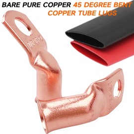 SVAAR 45 Degree Bent Bare Copper Lugs 6 AWG - 3/8" Battery Lugs,Heavy Duty Wire Lugs,Ring Terminals,Battery Cable Ends/Terminal Connectors 10PCS 6 AWG Lugs with 10PCS 3:1 Heat Shrink Tubing