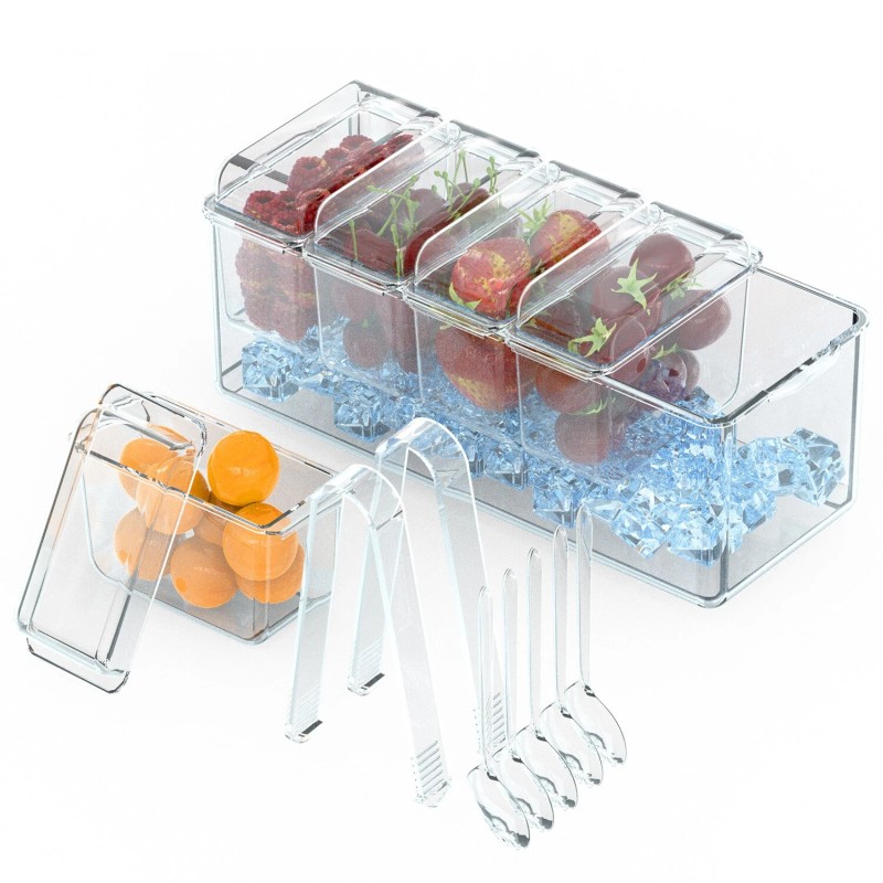 NewHome Ice Chilled Condiment Server Clear Food Containers Removable Trays