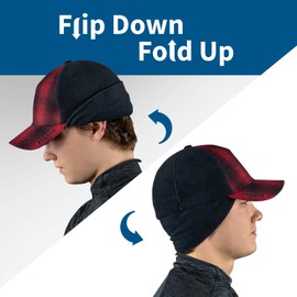 TrailHeads Men's Winter Hat | Trucker Hat with Drop Down Ear Warmers - red Plaid