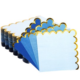 100 Pcs Blue Cocktail Napkins with Gold Foil Scalloped Edges 5 x 5 Inch Party Napkins Disposable Thick Paper for Wedding Dinner Birthday