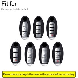 ontto Alloy Leather Key Fob Cover Fit for Nissan Tiida Qashqai J11 J10 Micra Kicks Altima X-Trail Navara Leaf Note Sentra Murano Smart Key Shell case keyring Key holder keychain accessories Black B