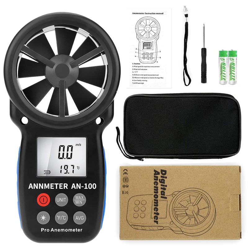 Digital Anemometer,Handheld Wind Speed Meter,Airflow Gauge Measures Wind Velocity Temperature