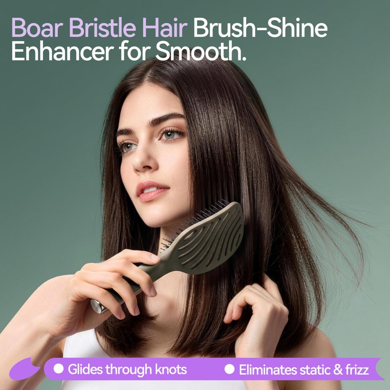 Boar Bristle Hair Brush For Women, Detangler Brushes For Curly