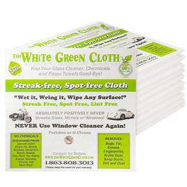 The White Green Cloth 10-Pack Reusable Cleaning Cloths for Streak-Free Windows, Mirrors & All-Purpose Cleaning – Chemical-Free, Absorbent, Non-Abrasive, 16" x 16" White Cleaning Rags, Made in The USA