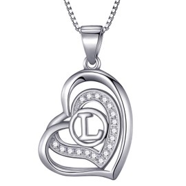 Morella® Ladies’ Necklace Heart with a letter, 925 Sterling, Rhodium-Plated Silver, with Zirconia stone, White, 46 cm, Silver