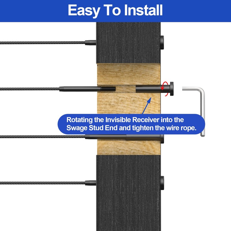CKE 30 Pack 4"x4" Black Invisible Cable Railing Kit, T316