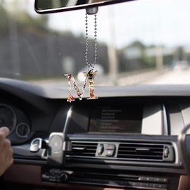 Car Ornament for Mirror Letter M Rear View Mirror Accessories for Friend Bee Car Mirror Hanging Pendant,Seamless Flower and Bee Car Pendant