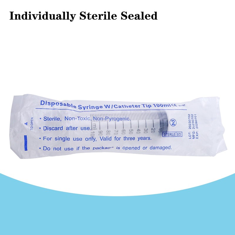100ml Large Syringes, Individually Sterile Sealed Plastic Syringe for Liquid,