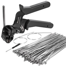 Stainless Steel Cable Tie Gun, Special Tool For Fastening And Cutting Metal Zip Ties, With 100pcs 10in Uv Resistant Chain Link Fence Tie for Fence, Exhaust Pipe Outdoor