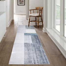 Calore Carpet Runners for Hallways Non Slip Washable Runner Rugs Long Soft Kitchen runner Grey Hallway Hall Runners for Bedroom Hallways Living Room Kitchen (Grey/Blue/Glod, 60 x 120 cm)
