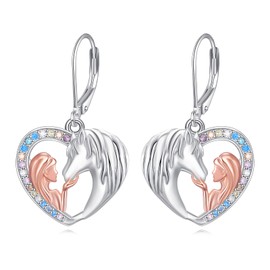 YFN Horse Earrings Girls Heart Drop Earrings 925 Sterling Silver Jewellery Gift for Girls Women Daughter Granddaughter
