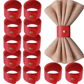 Generic Rustic Leather Napkin Rings Red Napkin Buckles for Table Decor, Christmas, Thanksgiving, Valentine, Wedding, Birthdays Fall Party Red Leather Napkin Rings Party Decoration 12 PCS