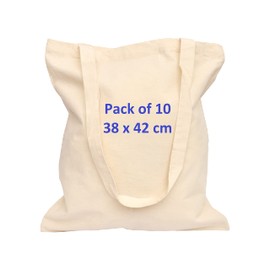 EXPERTEX Plain Tote Bags made with Premium Quality 100% Natural Cotton Blank Canvas for shopping, Grocery, Paint, Decorate, Art & Craft: Size 38X42 CM with 70CM Long Handle (Pack of 5-Natural)