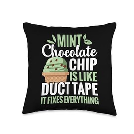 Mint Chocolate Chip Scoop Waffle Cone Ice Cream Mint Throw Pillow