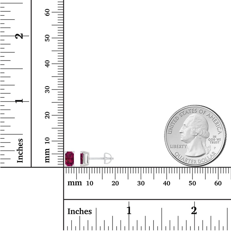 925 Sterling Silver 6x4mm Emerald Cut Created Ruby July Birthstone