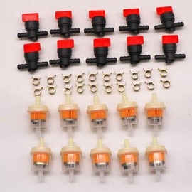 kipa 1/4" in Line Fuel Gas Filter Shut Cut Off Valve Clamp for Briggs & Stratton 494768 697947 698183 John Deere AM36141 AM107340 Kawasaki 49019-7001 Pack-10