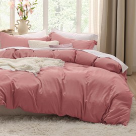 Bedsure Pink Clay Duvet Cover Queen Size - 3 Pieces Prewashed Extra Soft Bedding Set, Includes 1 Duvet Cover 90x90 Inches with Zipper Closure & 2 Pillow Shams, Comforter Not Included