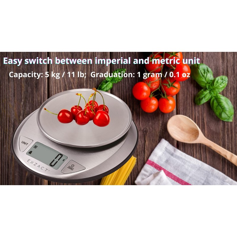 Exzact Electronic Kitchen Scale - Stainless Steel - Baking Scale